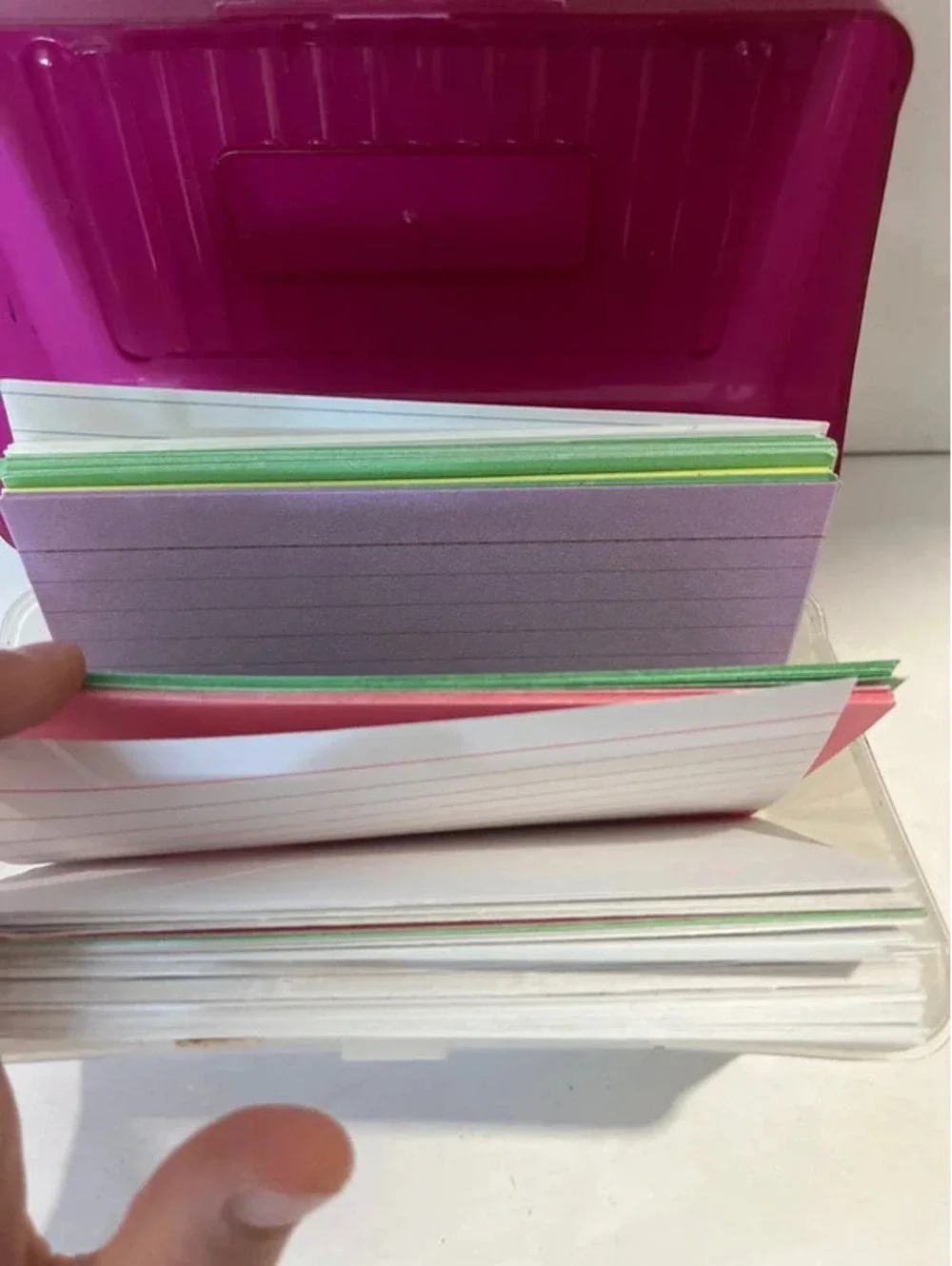 Index card box with cards